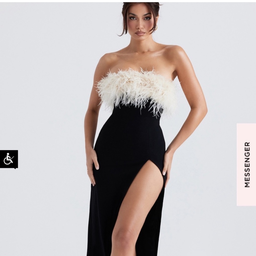 House of CB Feather trim stretch cocktail dress